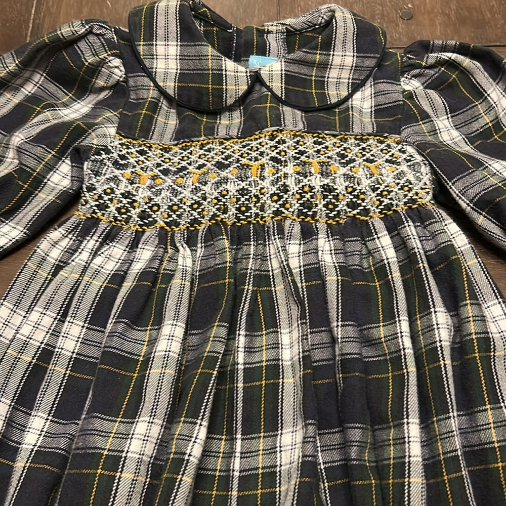 Moonbeams Smocked Dark Blue/Green Plaid Romper